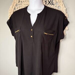 Chic Black Blouse with Gold Details